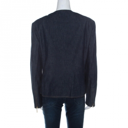 Pre Owned Escada Blue Denim Floral Embroidery Embellished Detail Zipped Jacket XL