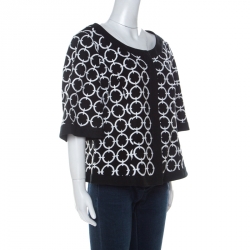 Pre Owned Escada Black Contrast Embroidery Knit Short Sleeve Jacket XL