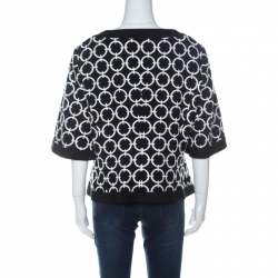 Pre Owned Escada Black Contrast Embroidery Knit Short Sleeve Jacket XL