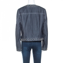 Pre Owned Escada Dark Blue Pearl Embellished Zipped Jacket L