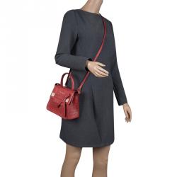 Escada Cherry Ostrich Embossed Leather Mini Top Handle Bag 