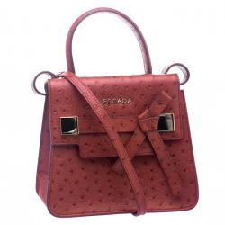 Escada Cherry Ostrich Embossed Leather Mini Top Handle Bag 