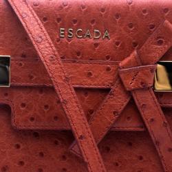 Escada Cherry Ostrich Embossed Leather Mini Top Handle Bag 