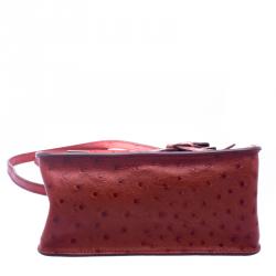 Escada Cherry Ostrich Embossed Leather Mini Top Handle Bag 