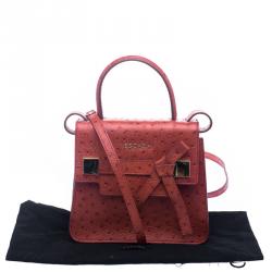 Escada Cherry Ostrich Embossed Leather Mini Top Handle Bag 