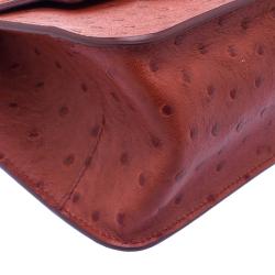 Escada Cherry Ostrich Embossed Leather Mini Top Handle Bag 