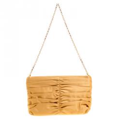 Pre Owned Escada Yellow Pleated Satin Chain Shoulder Bag