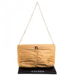 Pre Owned Escada Yellow Pleated Satin Chain Shoulder Bag