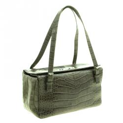 Escada Green Croc Embossed Leather Satchel