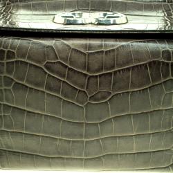 Escada Green Croc Embossed Leather Satchel