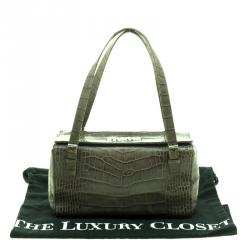 Escada Green Croc Embossed Leather Satchel