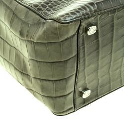 Escada Green Croc Embossed Leather Satchel