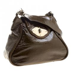 Pre Owned Escada Olive Green Distressed Patent Leather Crossbody Bag