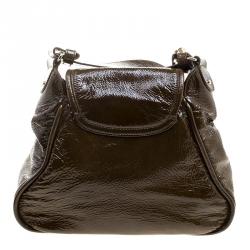 Pre Owned Escada Olive Green Distressed Patent Leather Crossbody Bag