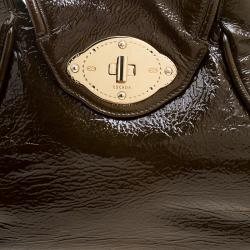 Pre Owned Escada Olive Green Distressed Patent Leather Crossbody Bag