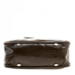 Pre Owned Escada Olive Green Distressed Patent Leather Crossbody Bag