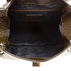 Pre Owned Escada Olive Green Distressed Patent Leather Crossbody Bag