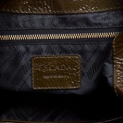 Pre Owned Escada Olive Green Distressed Patent Leather Crossbody Bag