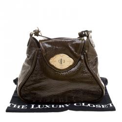 Pre Owned Escada Olive Green Distressed Patent Leather Crossbody Bag