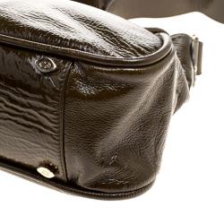 Pre Owned Escada Olive Green Distressed Patent Leather Crossbody Bag