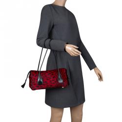 Pre Owned Escada Red/Black Leopard Print Calfhair and Leather Shoulder Bag