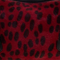 Pre Owned Escada Red/Black Leopard Print Calfhair and Leather Shoulder Bag