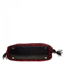 Pre Owned Escada Red/Black Leopard Print Calfhair and Leather Shoulder Bag