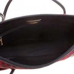 Pre Owned Escada Red/Black Leopard Print Calfhair and Leather Shoulder Bag
