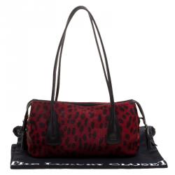 Pre Owned Escada Red/Black Leopard Print Calfhair and Leather Shoulder Bag