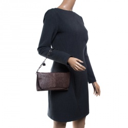 Pre Owned Escada Dark Beige Lizard Glitter Chain Clutch