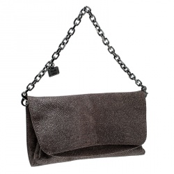 Pre Owned Escada Dark Beige Lizard Glitter Chain Clutch