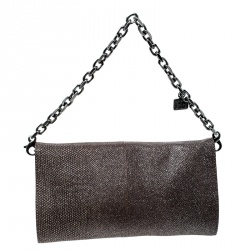Pre Owned Escada Dark Beige Lizard Glitter Chain Clutch