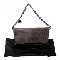 Pre Owned Escada Dark Beige Lizard Glitter Chain Clutch