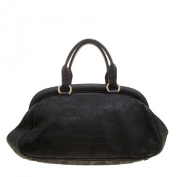 Pre Owned Escada Black Croc Embossed Leather Frame Satchel 