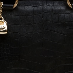 Pre Owned Escada Black Croc Embossed Leather Frame Satchel 