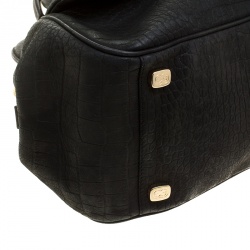 Pre Owned Escada Black Croc Embossed Leather Frame Satchel 