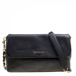 Pre Owned Escada Black Leather Flap Shoulder Bag