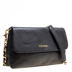 Pre Owned Escada Black Leather Flap Shoulder Bag