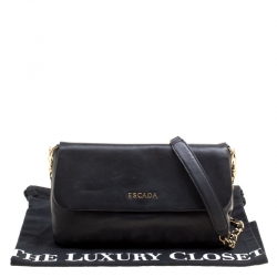 Pre Owned Escada Black Leather Flap Shoulder Bag
