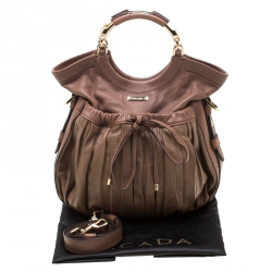 Pre Owned Escada Brown Pleated Leather Hobo