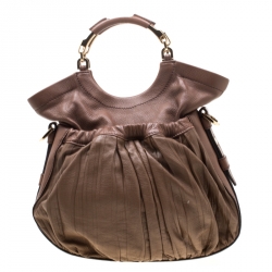 Pre Owned Escada Brown Pleated Leather Hobo