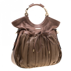 Pre Owned Escada Brown Pleated Leather Hobo