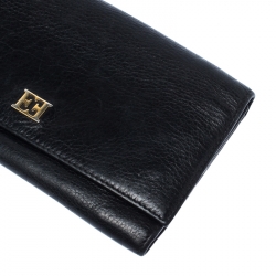 Pre Owned Escada Black Leather Flap Continental Wallet