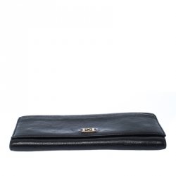 Pre Owned Escada Black Leather Flap Continental Wallet