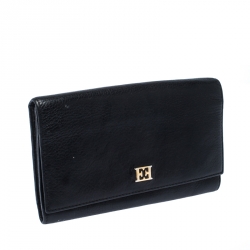 Pre Owned Escada Black Leather Flap Continental Wallet