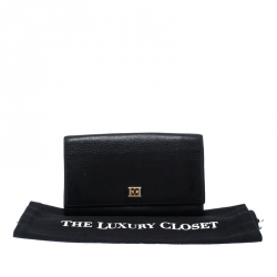 Pre Owned Escada Black Leather Flap Continental Wallet