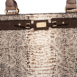 Pre Owned Escada Beige/Brown Croc Embossed Leather and Nubuck Tote