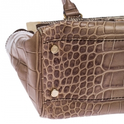 Pre Owned Escada Beige/Brown Croc Embossed Leather and Nubuck Tote