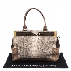 Pre Owned Escada Beige/Brown Croc Embossed Leather and Nubuck Tote
