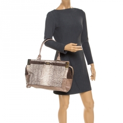 Pre Owned Escada Beige/Brown Croc Embossed Leather and Nubuck Tote
